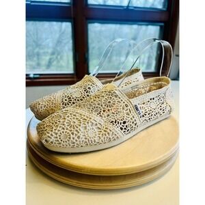 TOMS Cream Crochet Classic Canvas Alpargata‎ Slip On Shoes Size 7.5 Women’s